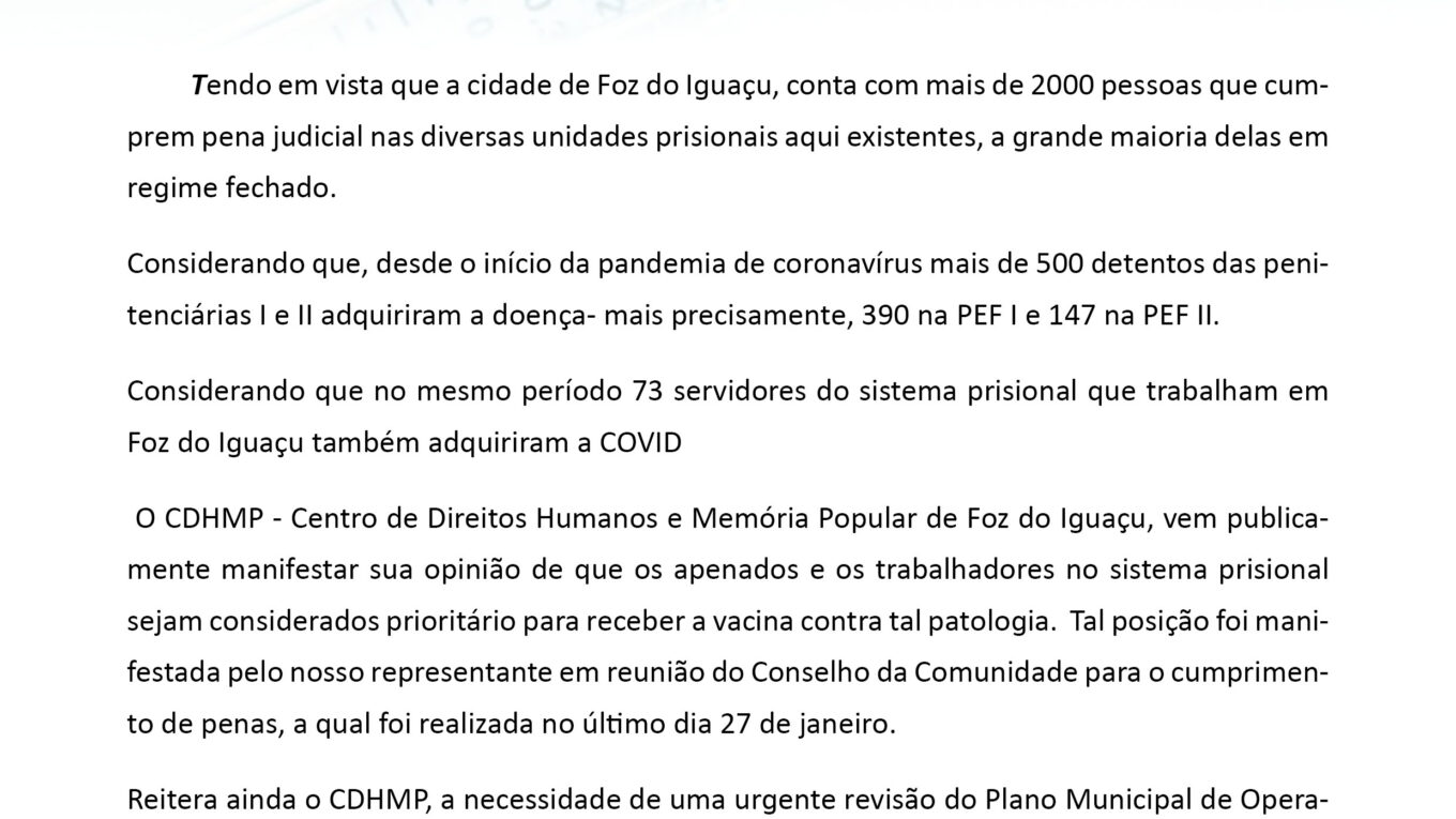 CDHMP PEDE REVISÃO DO PLANO MUNICIPAL DE VACINAÇÃO